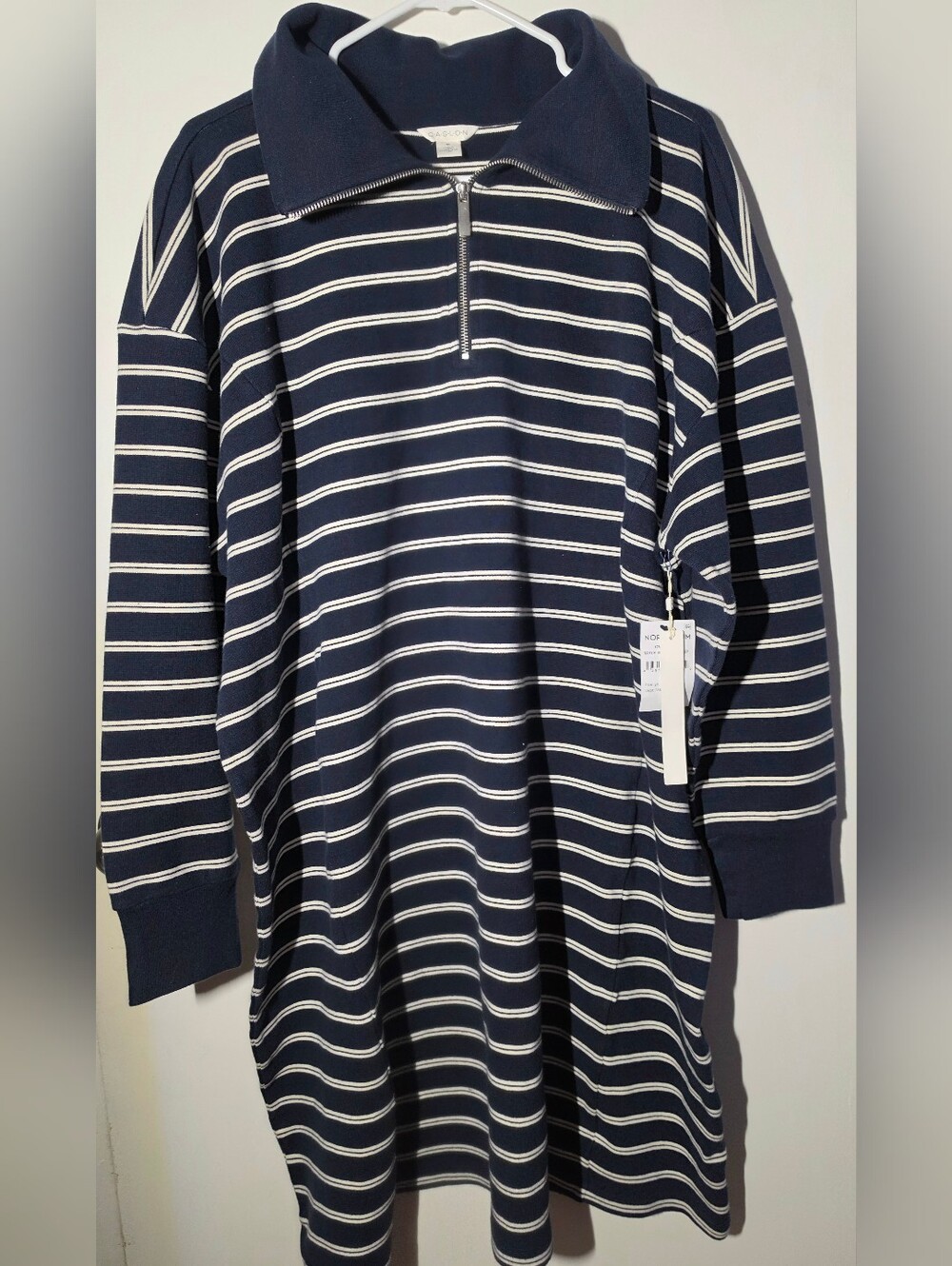 Caslon Navy and White Striped Quarter-Zip Sweater